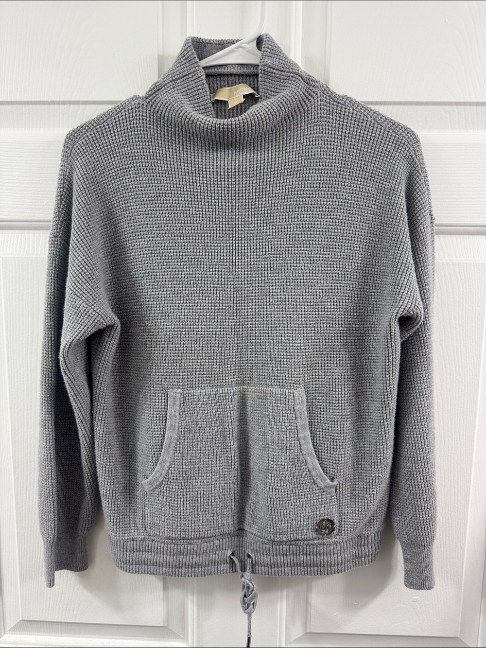 Michael Kors Light Grey Waffle-Knit Turtleneck Pullover